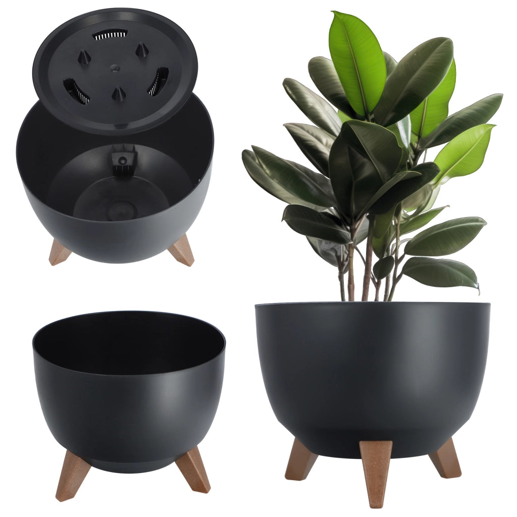Vaso da fiori KADAX da 29 cm con coprigambe e inserto, nero.