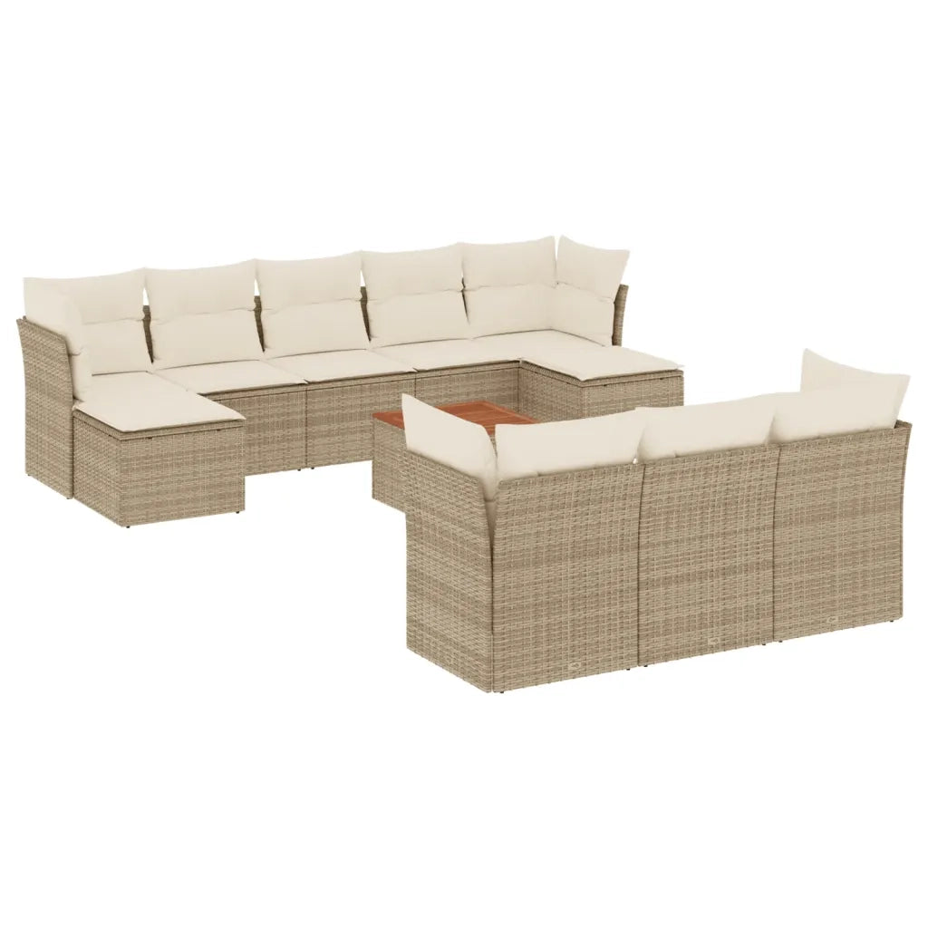 Set Divani da Giardino 11 pz con Cuscini Beige in Polyrattan 3256212