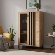Mobile Espositore Grimani, Vetrina 2 Ripiani, 80x40x128.5h cm Marrone Rovere Nodi