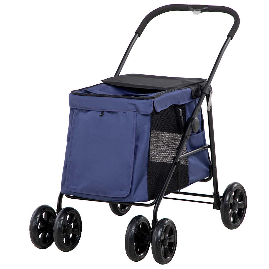 Carrello per Cani Pieghevole con Cuscini e Tasche ¨C zephmum ¨C 102x62x105, Blu