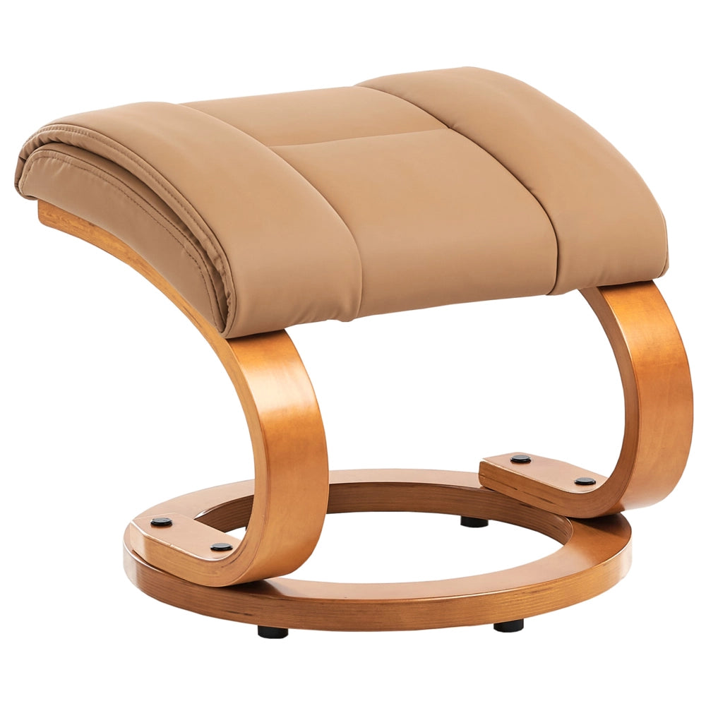 Poltrona Reclinabile Beige con Poggiapiedi Imbottito in Ecopelle Massaggio Riscaldato Struttura in Legno Schienale Regolabile Design Retrò