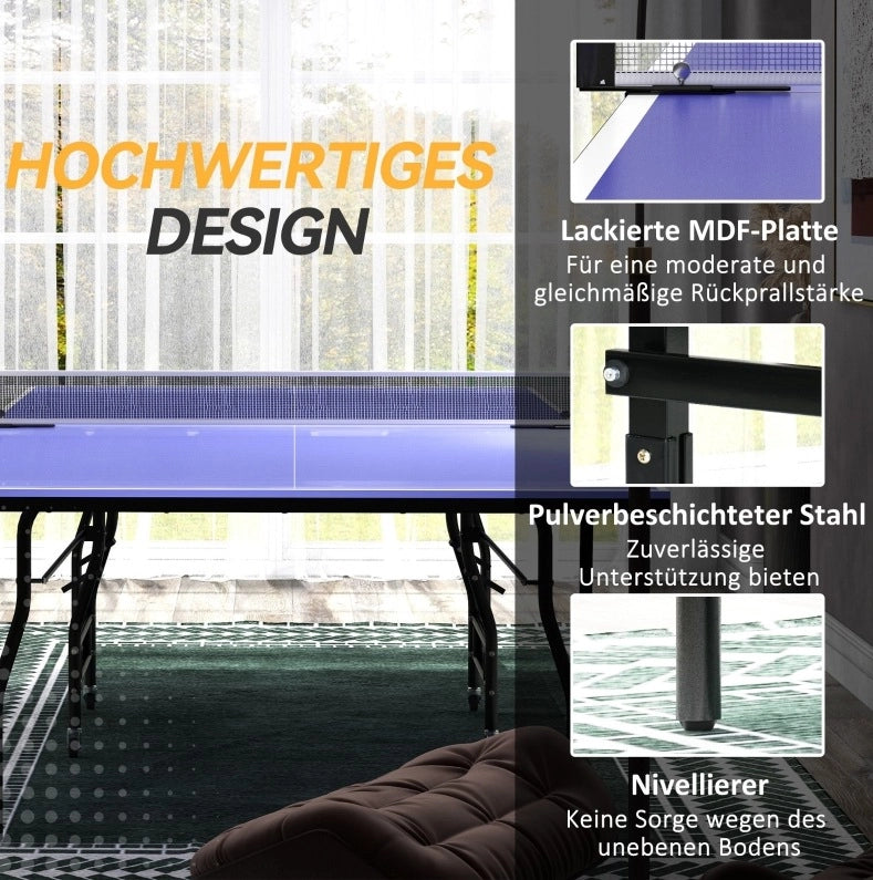Tavolo da tennistavolo pieghevole blu con rete e accessori