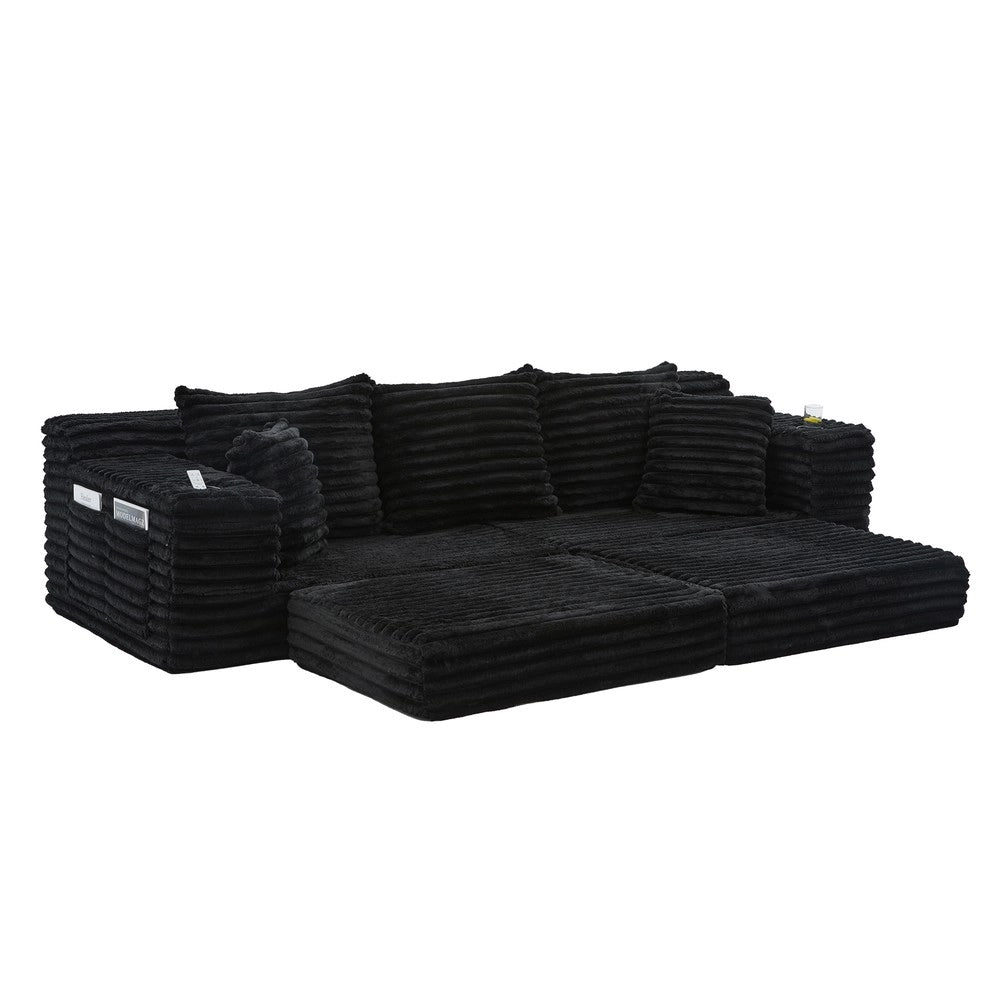 Divano letto in tessuto con cuscini ¨C Minimal ¨C nero, con tasche e portabibite