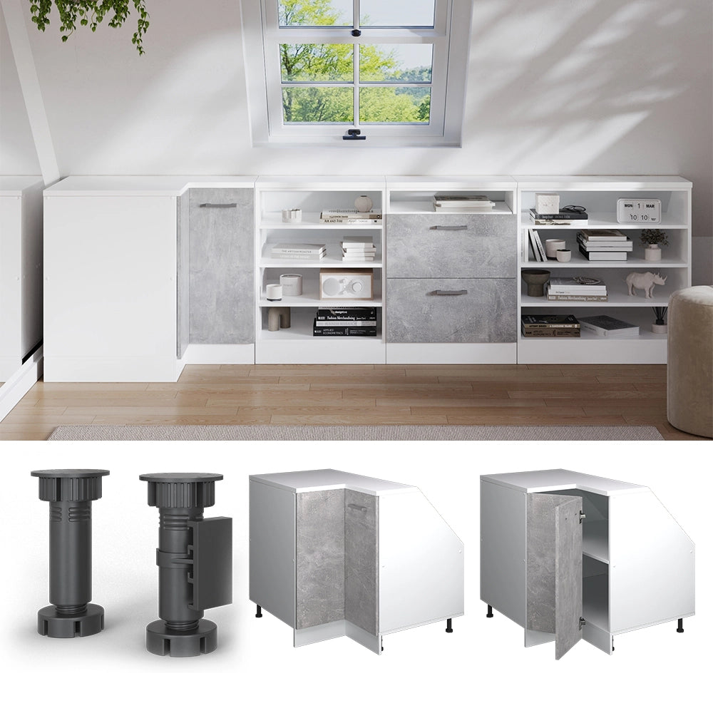 Mobile sottotetto Mobile angolare Rion Calcestruzzo/Bianco 75.6 x 83.8 cm con 1 porta, carcassa dell’armadio profondità 60 cm Vicco