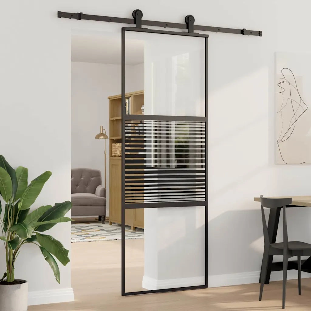 Porta in vetro Rigato Nero 90 x 2 x 205 cm Alluminio