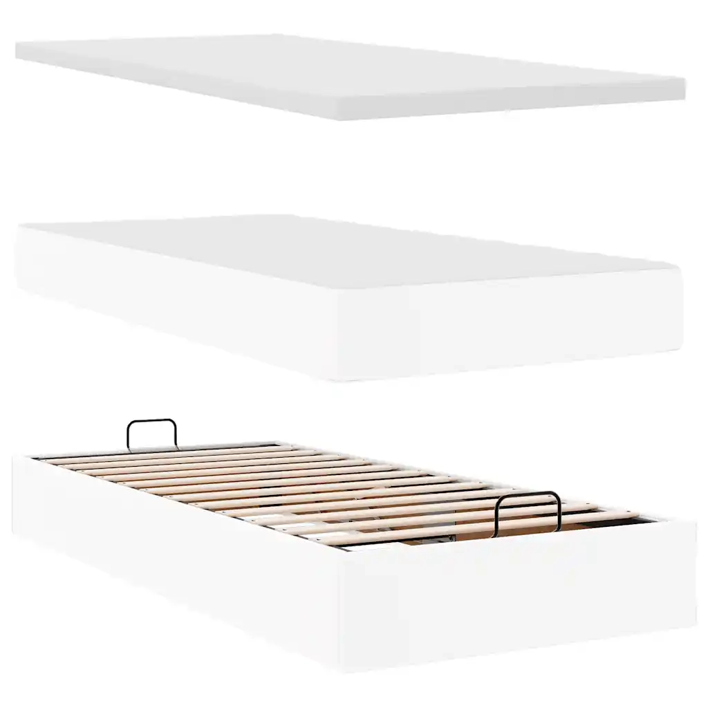 Struttura Letto Pouf con Materasso Bianco 100x200 cm Similpelle 3311022