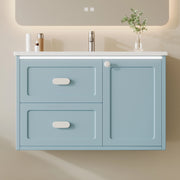 Mobile bagno sospeso 76x46x51 cm blu con lavabo integrato in ceramica, 2 cassetti e luce LED con sensore radar