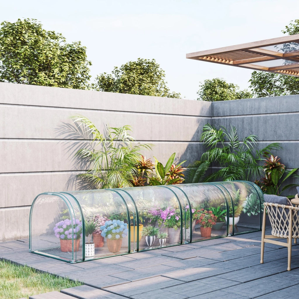 Serra a Tunnel in Acciaio e PVC Impermeabile e Anti UV con 4 Porte a Cerniera, 395x100x80 cm