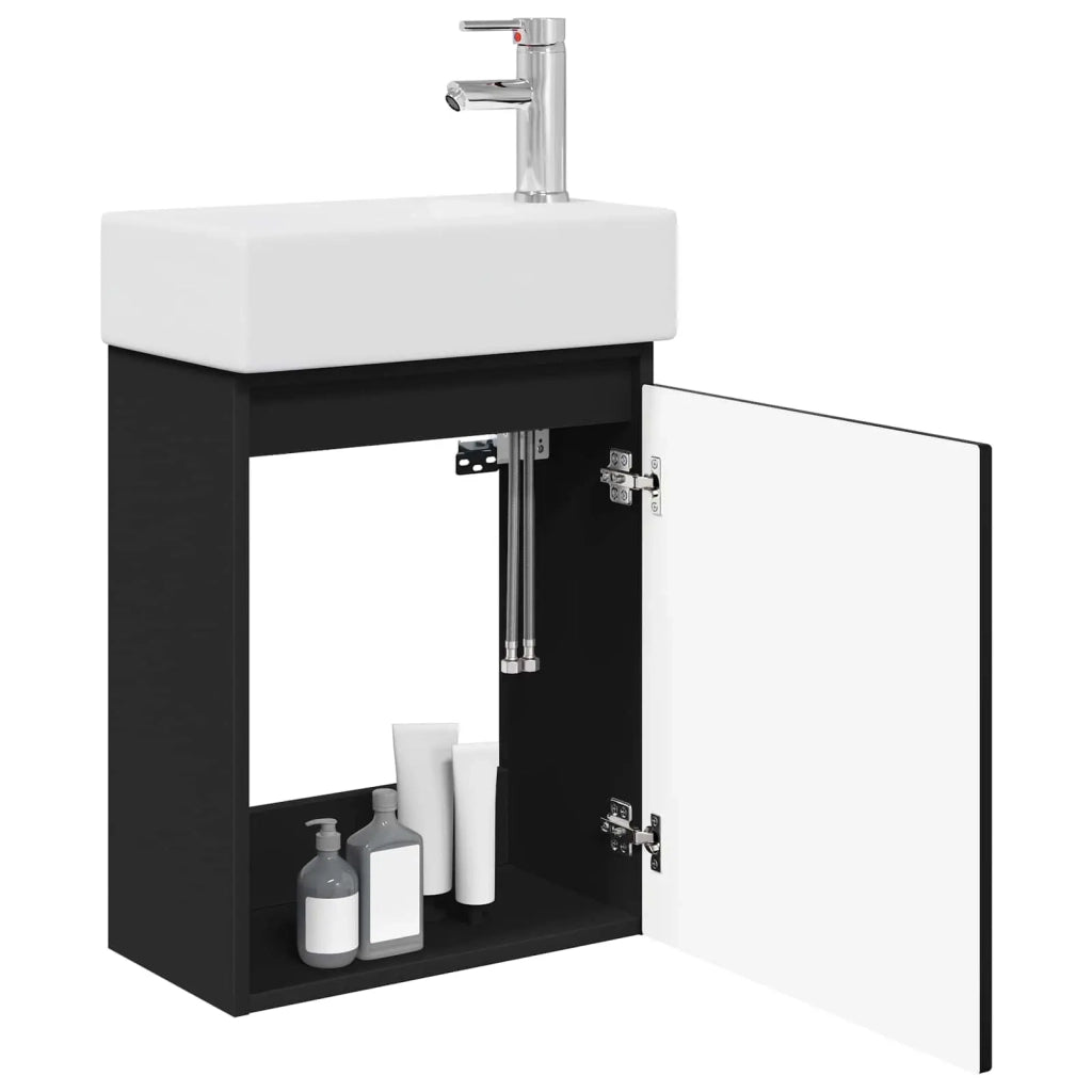 Mobile bagno con rubinetto Nero 45,5 x 22,5 x 84 cm 889472
