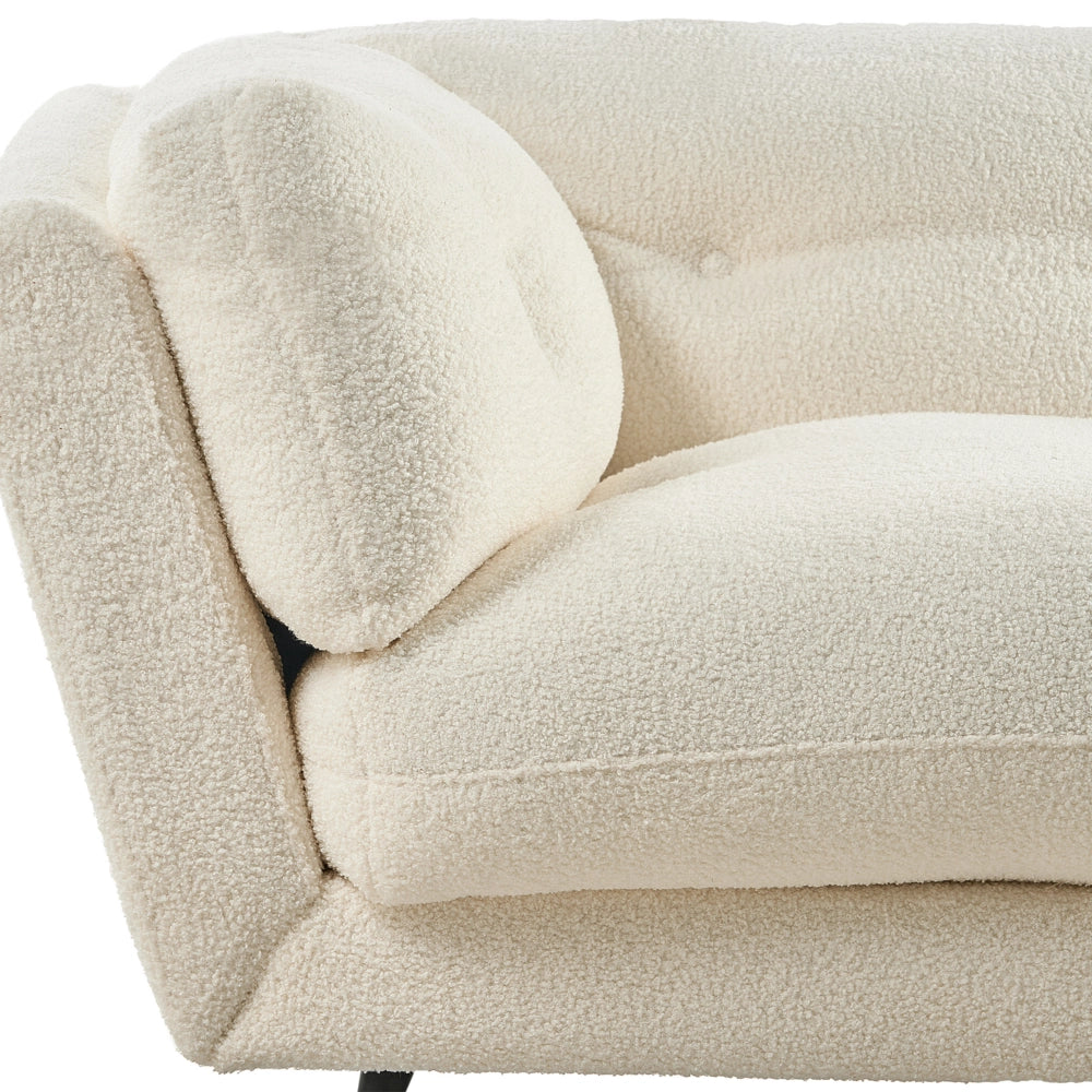 Divano Bianco Boucle Gambe in metallo 210 x 90 cm con cuscini Retro