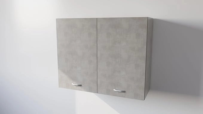 Pensile Cucina  in Legno Nobilitato Cemento Mobile Alto con 2 Ante, Pensile Componibile Moderno Made in Italy (H80xL70XP32cm)