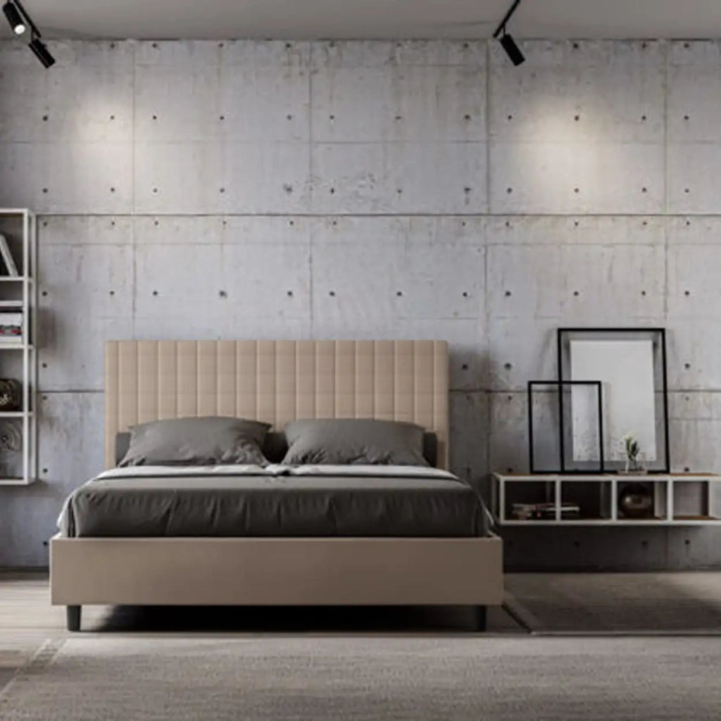 Letto matrimoniale con rete imbottito 160x200 similpelle tortora Sunny