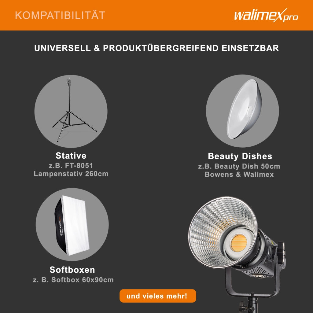 Niova 120 Plus Luce video LED dimmerabile Bi-Color con riflettore I Luce da studio con tecnologia COB LED I 5600 K, CRI=95 I Luminosità regolabile dal 10 al 100%.