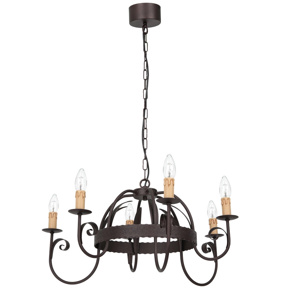 Lampadario industriale Ren 6xE14 rame ruggine Luminex