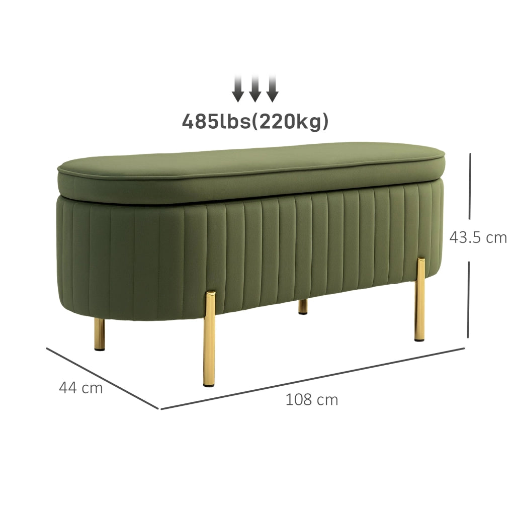 Panca Contenitore Ovale 108x44x43,5 cm da 72L in Tessuto Effetto Velluto Verde
