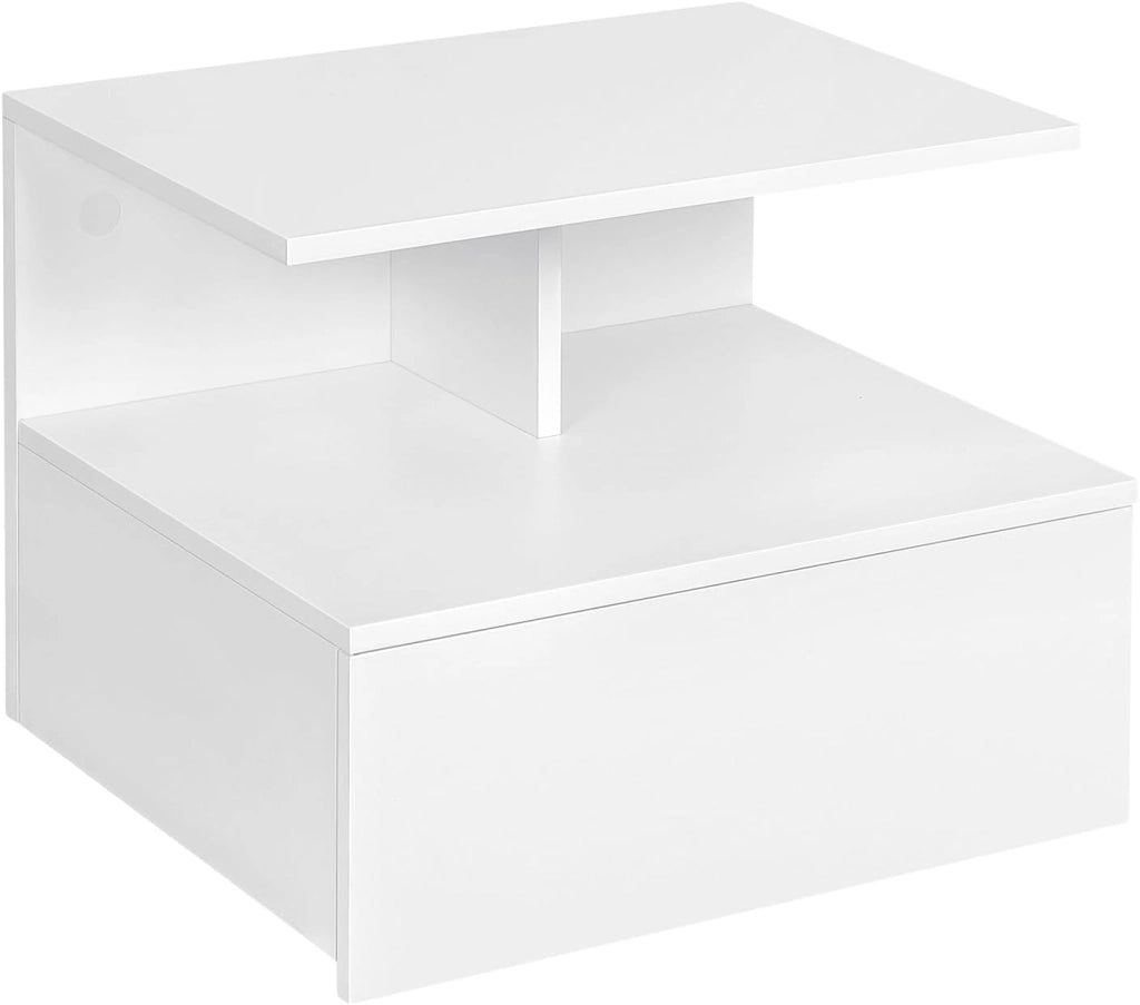 Set di 2 Comodino Sospeso, Comodino per Camera da Letto con 1 Cassetto e 1 Scomparto Aperto, Fissaggio a Parete, Mobiletto per Cameretta Moderno, in Legno,40x35x31cm, Bianco, NTS03ws-2