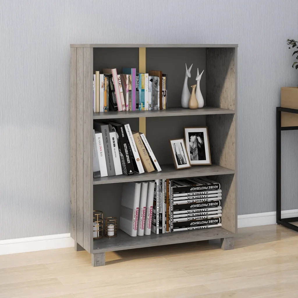 Libreria-Scaffale per Libri-Mobile di Stoccaggio HAMAR Grigio Chiaro 85x35x112cm Legno Massello di Pino