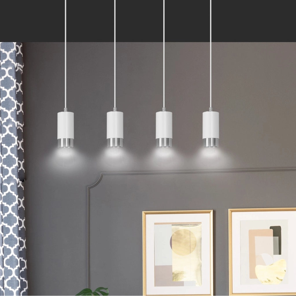 Lampada a sospensione FUMIKO in acciaio bianco e cromo