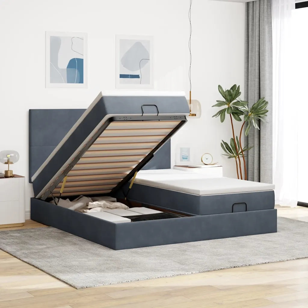 Struttura Letto Pouf con Materassi 160x200 cm in Velluto 3314598