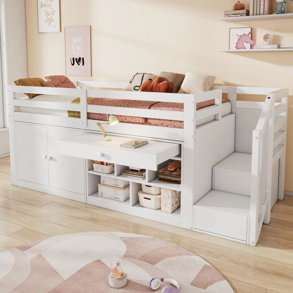 Letto Multifunzione per Bambini in Legno con Cassetti e Scrivania ¨C MINIMAL ¨C Bianco 90x200
