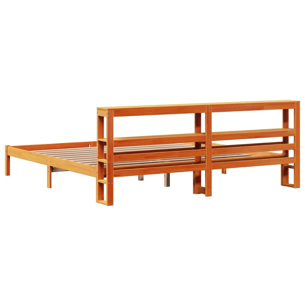 Giroletto con Testiera Marrone Cera 200x200 cm Massello Pino
