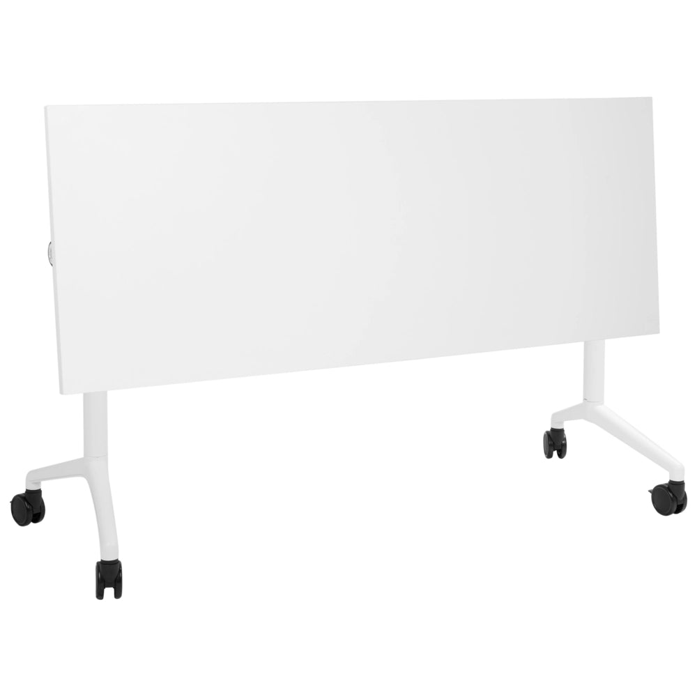 Scrivania rettangolare pieghevole con rotelle portatile con struttura in metallo bianco 160 x 60 cm stile moderno