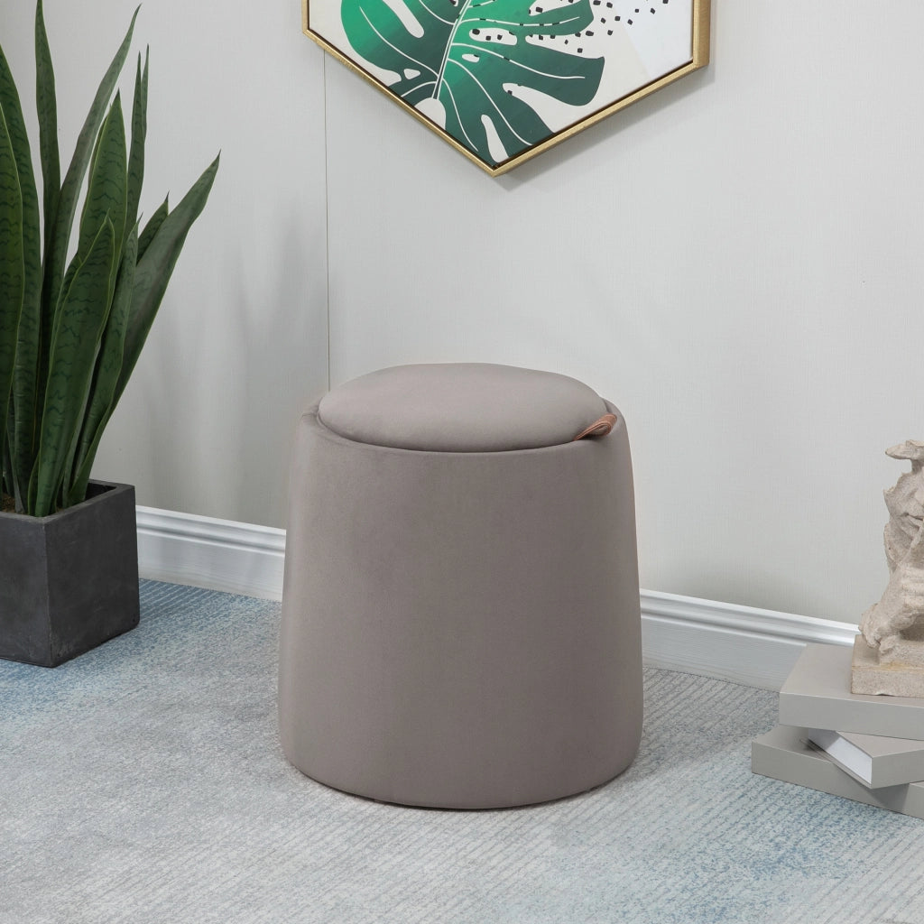 Pouf Contenitore in Velluto 2 in 1 Convertibile in Tavolino da Caff¨¨. ?44x47.5cm. Grigio
