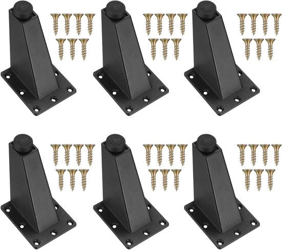 Set di 6 gambe per mobili regolabili in metallo nero, adatto per letto, divano e comodino - 92 mm