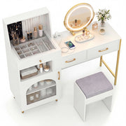 Tavolo trucco specchio luci 3 modalità vetro 3 cassetti-Tavolo trucco 120 slot 10 ganci scomparto armadietto sgabello