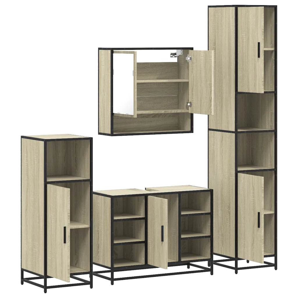 Set Mobili da Bagno 4 pz Rovere Sonoma in Legno Multistrato