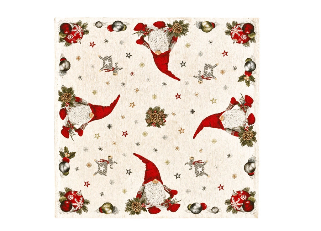 Tovaglia Centrotavola Centrino Tavolo Fantasie Natalizie Cinigliato Piazzato Made Italy - 90x90 - Elfo Rosso