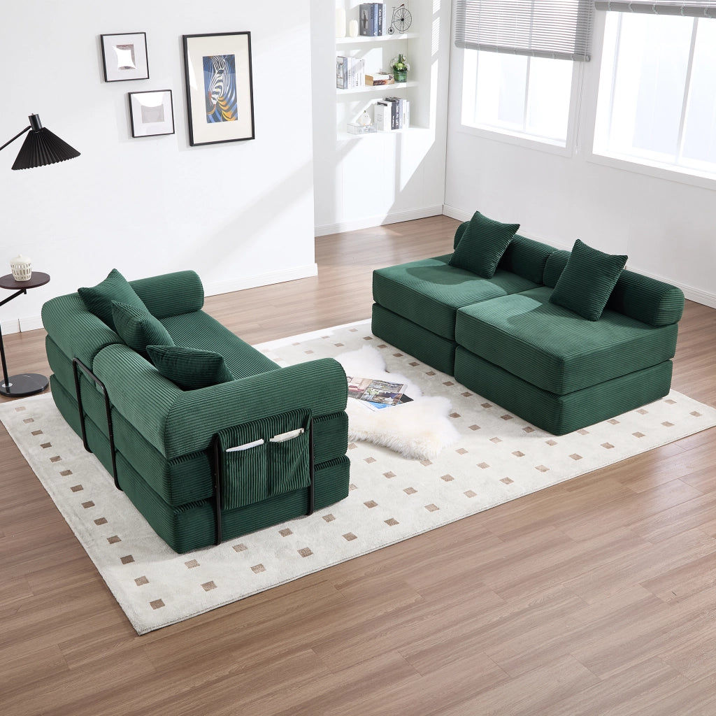 Divano letto modulare in velluto a coste con elementi indipendenti e tasca laterale 270 × 180 × 64 cm