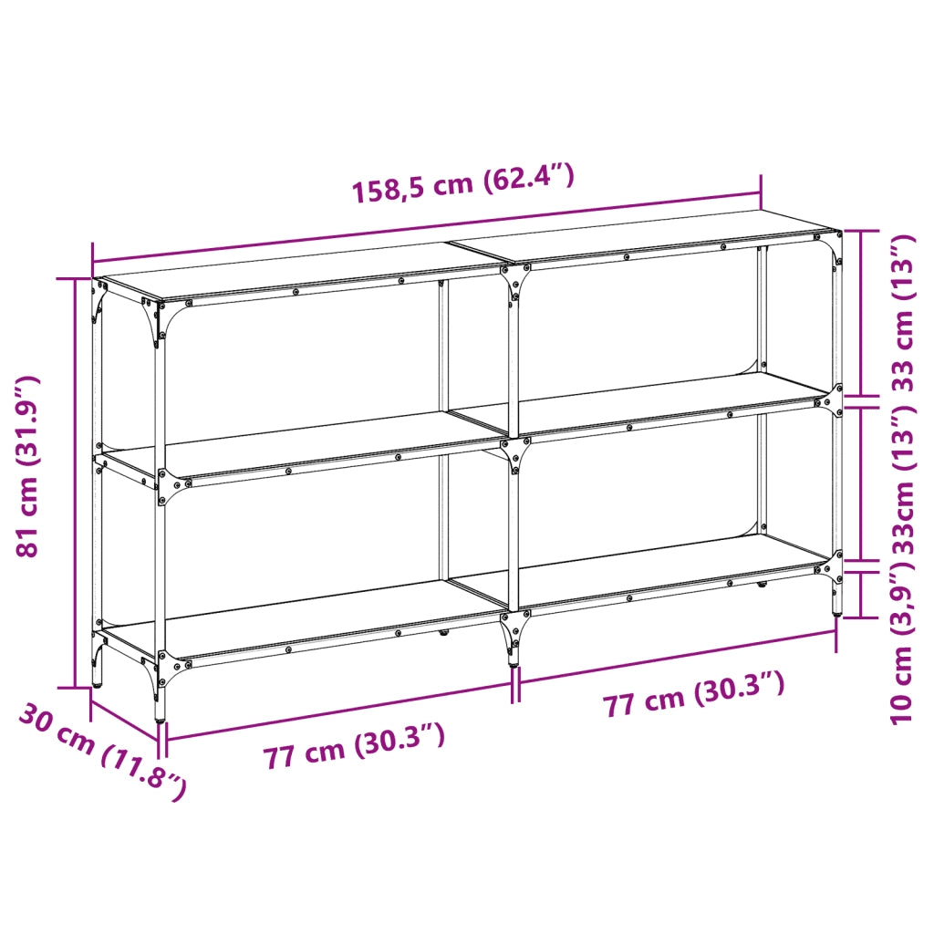 Tavolino Consolle con Piano in Vetro Nero 158,5x30x81cm Acciaio 846033