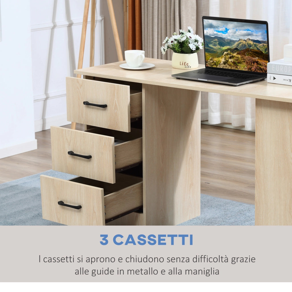 Easycomfort Scrivania PC Moderna per Camera con 3 Cassetti e 3 Scaffali in Legno per Casa e Ufficio 120x49x72cm