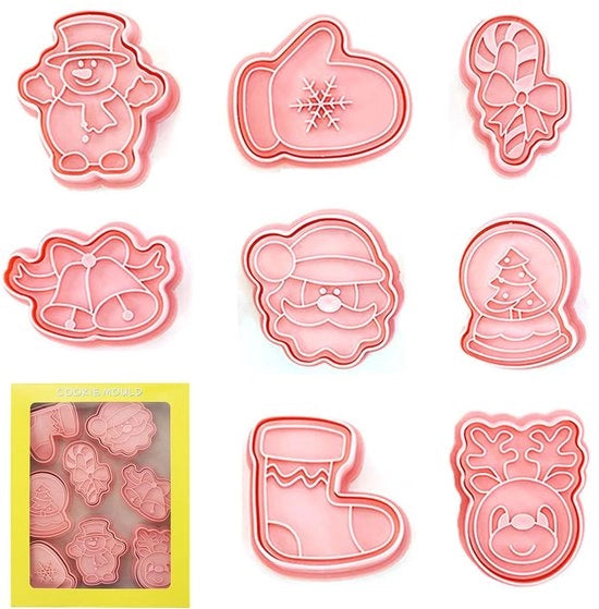 8 pezzi di stampi a forma di biscotto per Natale, stampi a forma di biscotto in plastica, forme di Natale, stampo a forma di biscotto, stampo per biscotti, stampo per biscotti, stampo per torte, stampo per cioccolato, stampi per torte di Natale (B)