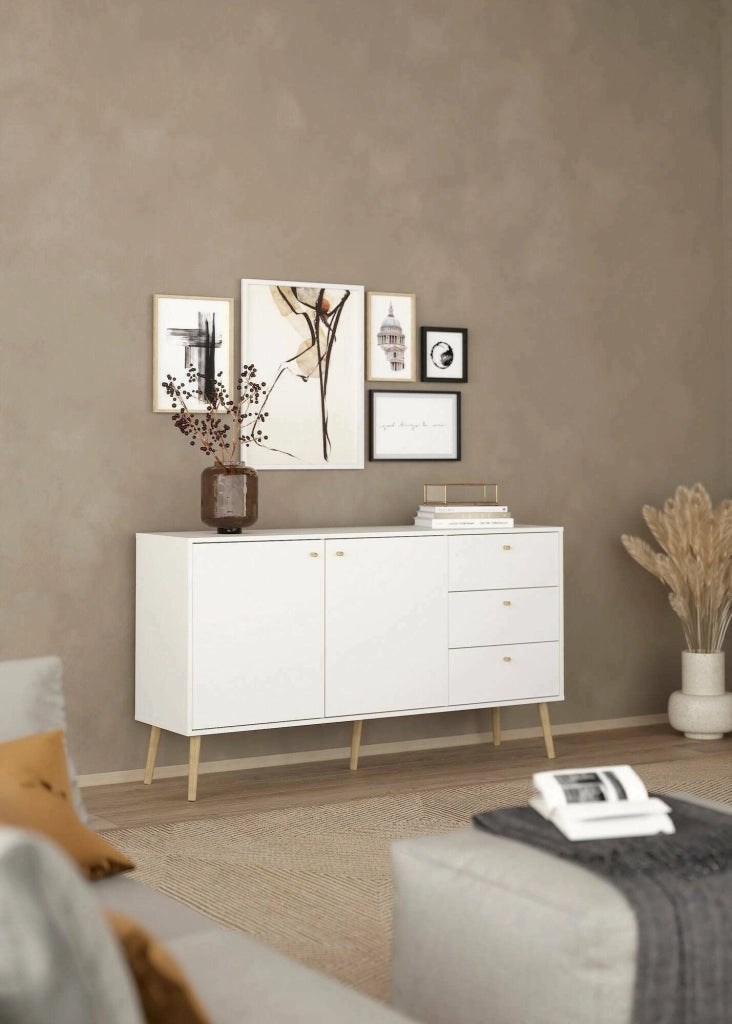 Credenza Erina, Buffet da soggiorno, Madia da salotto, Dispensa da cucina, 147x39 h82 cm, Bianco