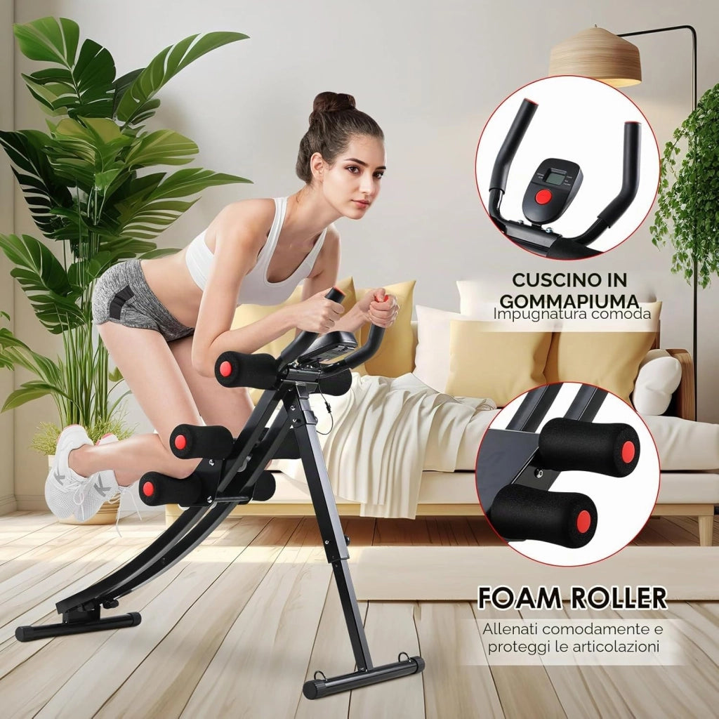 Panca per Addominali Pieghevole, AB Trainer, Panca Palestra Pieghevole, Salvaspazio, 4 Livelli di Resistenza, Trainer Addominale per casa, con Monitor LCD, peso Utente fino a 120 kg