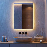 Specchio da Bagno Rettangolare con LED, Specchio da Parete con Luminosità Regolabile, Retroilluminato, Touch Intelligente, Vetro Temperato con Memoria e Anti-Appannamento (80 x 60 x 3 cm)