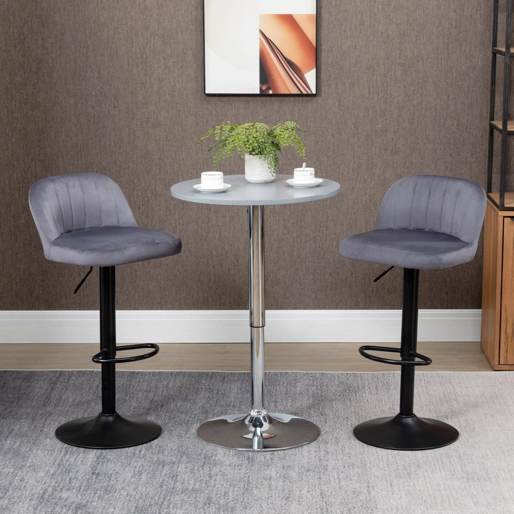 EasyComfort Set 2 Sgabelli Alti da cucina Moderno con Schienale e Poggiapiedi, Girevoli con Altezza Regolabile, imbottitura velluto, Grigio