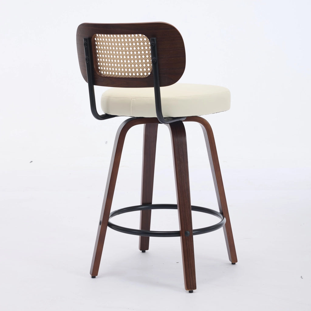 Set 3 Sgabelli da Bar ¨C MINIMAL ¨C Rattan, Seduta Imbottita, Girevoli, Noce/Beige, 26''
