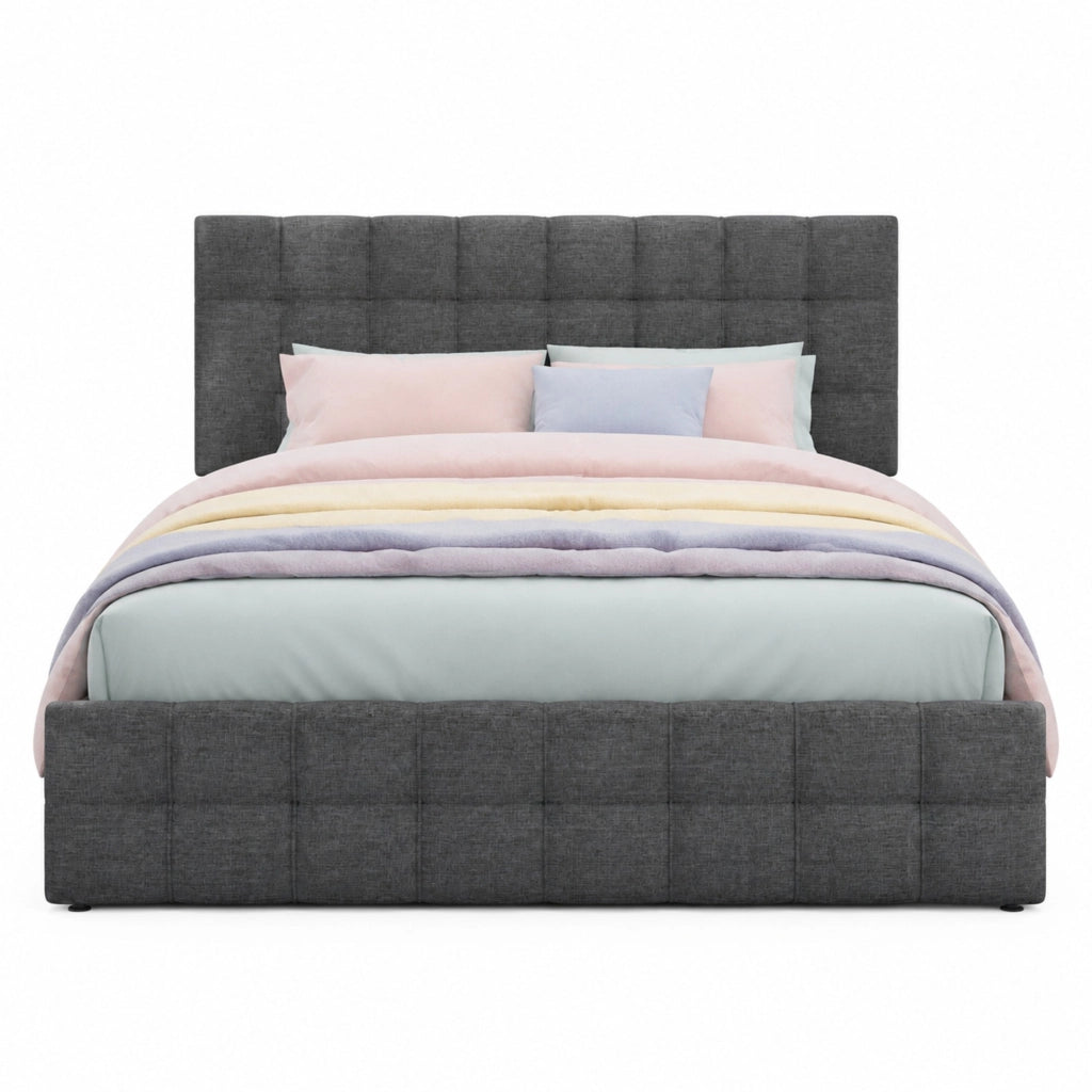 Letto imbottito matrimoniale 140x200 cm con 4 cassetti; testiera regolabile; grigio