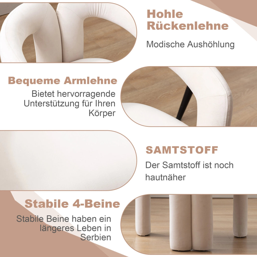 Sedia da pranzo in velluto con schienale avvolgente e seduta imbottita, struttura in legno per casa beige