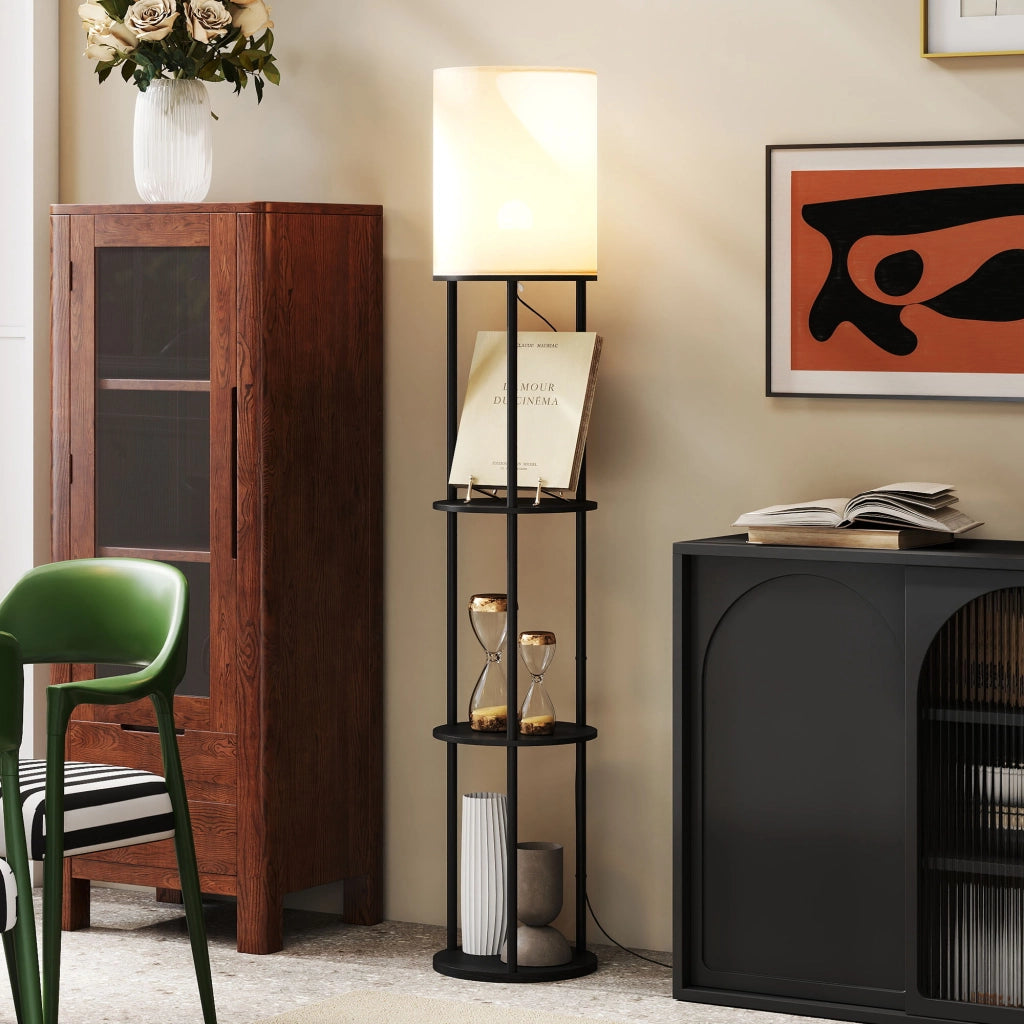 Lampada da Terra con Scaffali ¨C zephmum ¨C Nero 3 Temperature Colore Telecomando