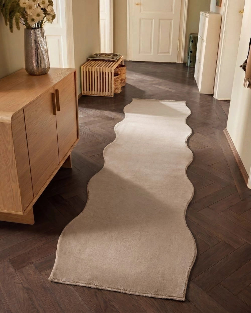Tappeto Moderno Beige in Ecopelliccia a Pelo Lungo 80x300 cm per Soggiorno e Ingresso
