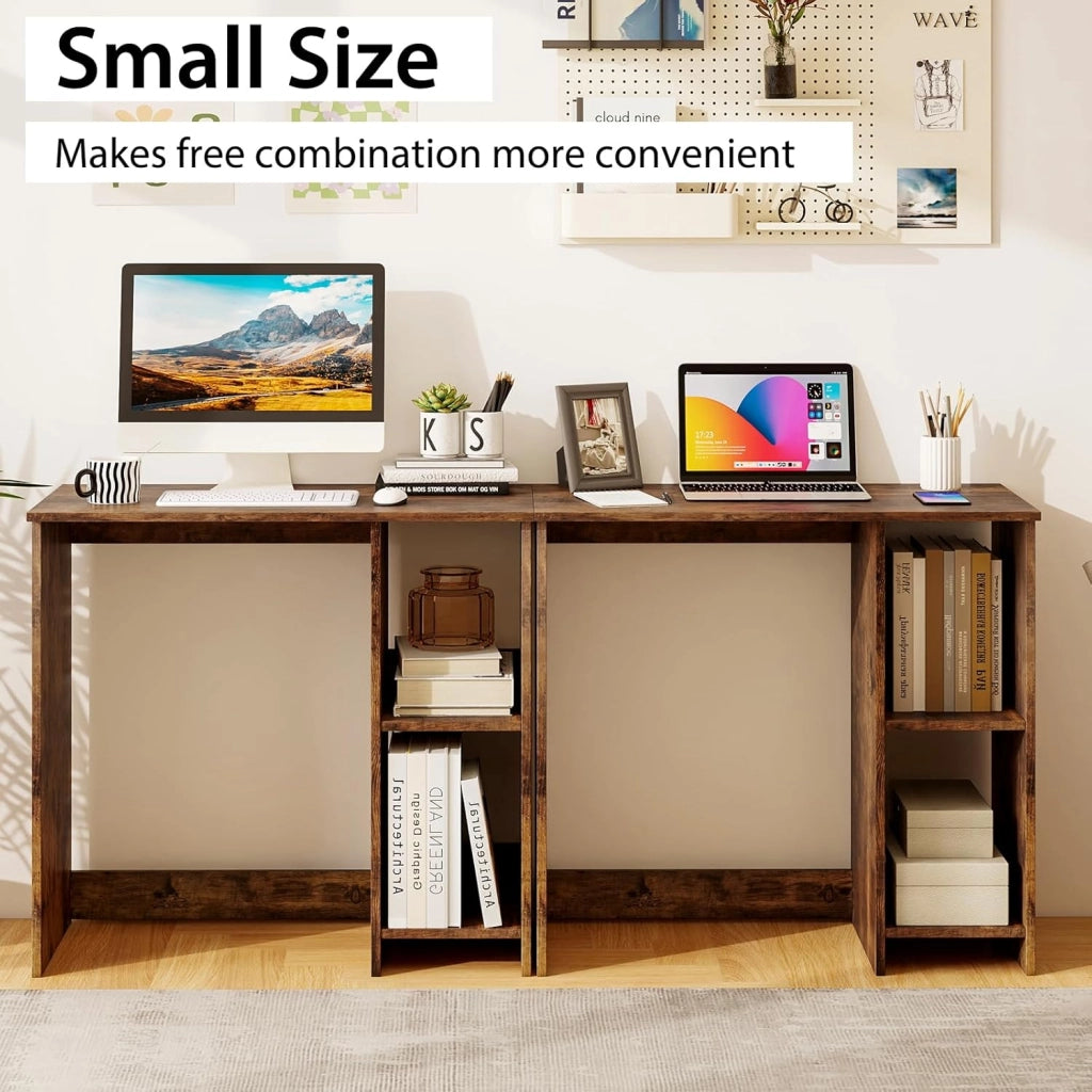 Scrivania da Ufficio, Scrivania con Libreria da Ufficio, Scrittoio con 2 Ripiani, Tavolo in Stile Moderno, per Ufficio, Soggiorno, Camera da Letto, Studio (Marrone)