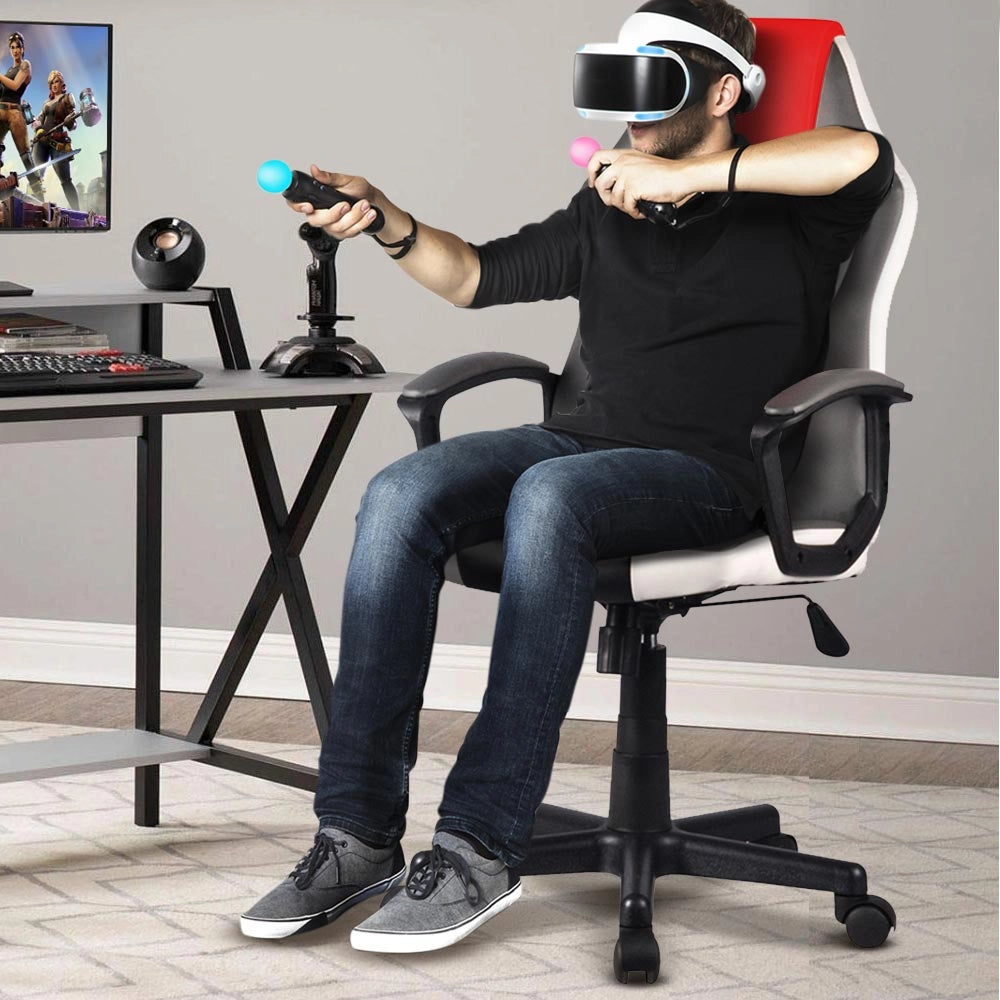 Sedia Gaming Ufficio Poltrona Scrivania Ergonomica Regolabile Girevole Rosso Grigio Nero