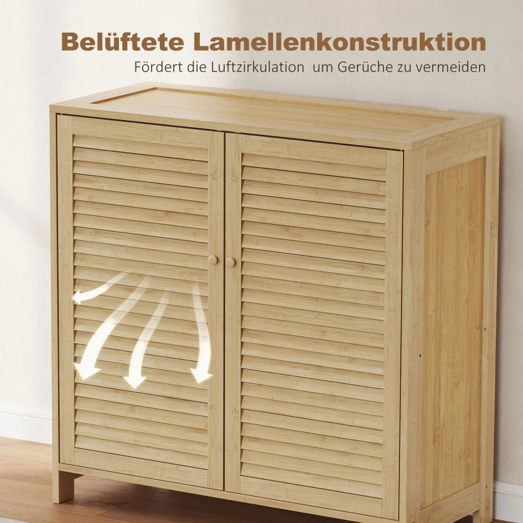 Armadio per Scarpe in Bamb¨´ ¨C Zephmum ¨C Porte a Persiana, Capacit¨¤ 14 Pares, Natural