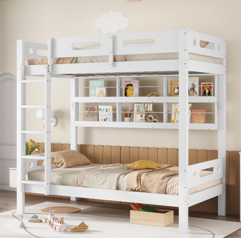 Letto a castello 90x200 cm con scala e ripiani