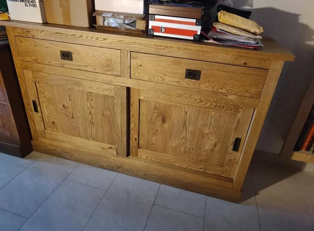 Madia credenza 2 ante scorrevoli 2 cassetti rovere nodato 150x50x90h (1641) - Mobili 2G