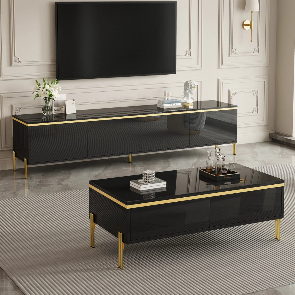 Cassettiera per TV nera in truciolato; lunghezza 170 cm
